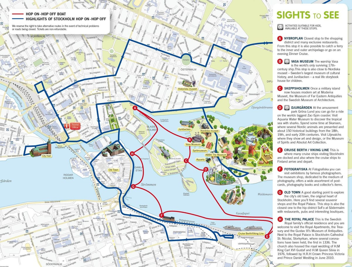Stockholm hop on hop off hajó térkép